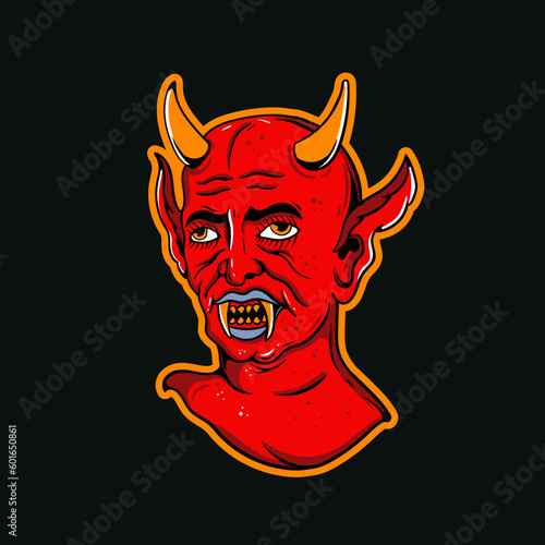Hand drawn illustration of devil head
