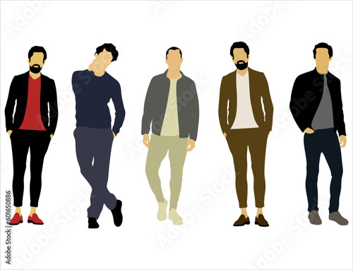 Set with men clothing. A man in a classic suit and casual style. Muscular and slim male body