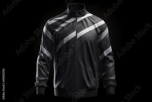 Mock up of Track jacket with black matte and light of background, generative ai