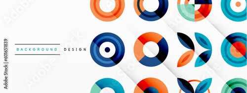 Colorful circles in a grid composition abstract background. Design for wallpaper, banner, background, landing page, wall art, invitation, prints, posters
