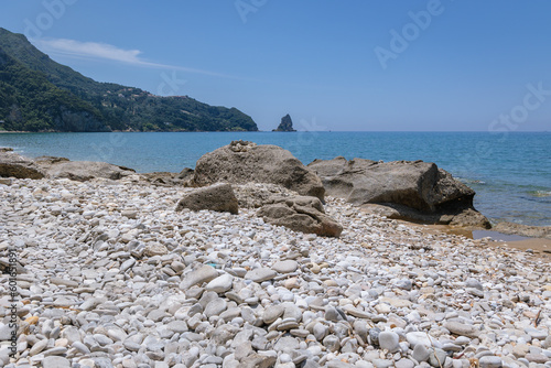 Beach in Agios Gordios town, Corfu Island in Greece photo