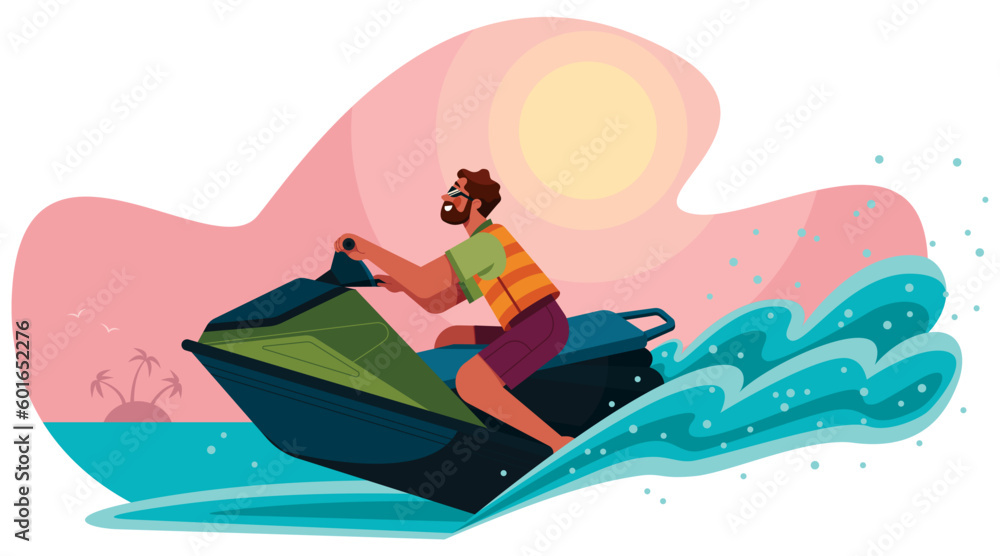 Man Riding Jet Ski on White