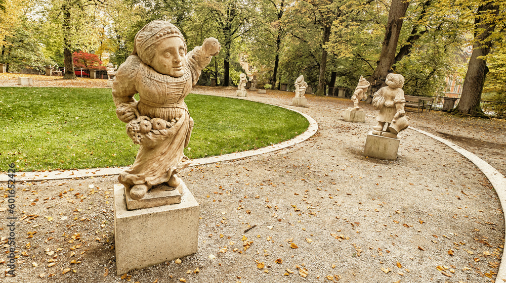 Fototapeta premium Dwarf Statue, Bizarre Dwarf, Zwergerlgarten, Dwarf Garden, 18th Century Ottavio Mosto Sculpture, Mirabellgarten, Mirabell Gardens, Salzburg, Austria, Europe
