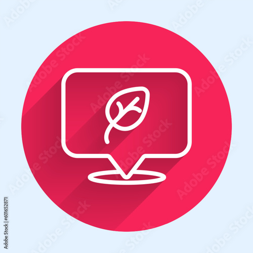 White line Vegan food diet icon isolated White line background. Organic, bio, eco symbol. Vegan, no meat, lactose free, healthy, fresh and nonviolent food. Red circle button. Vector