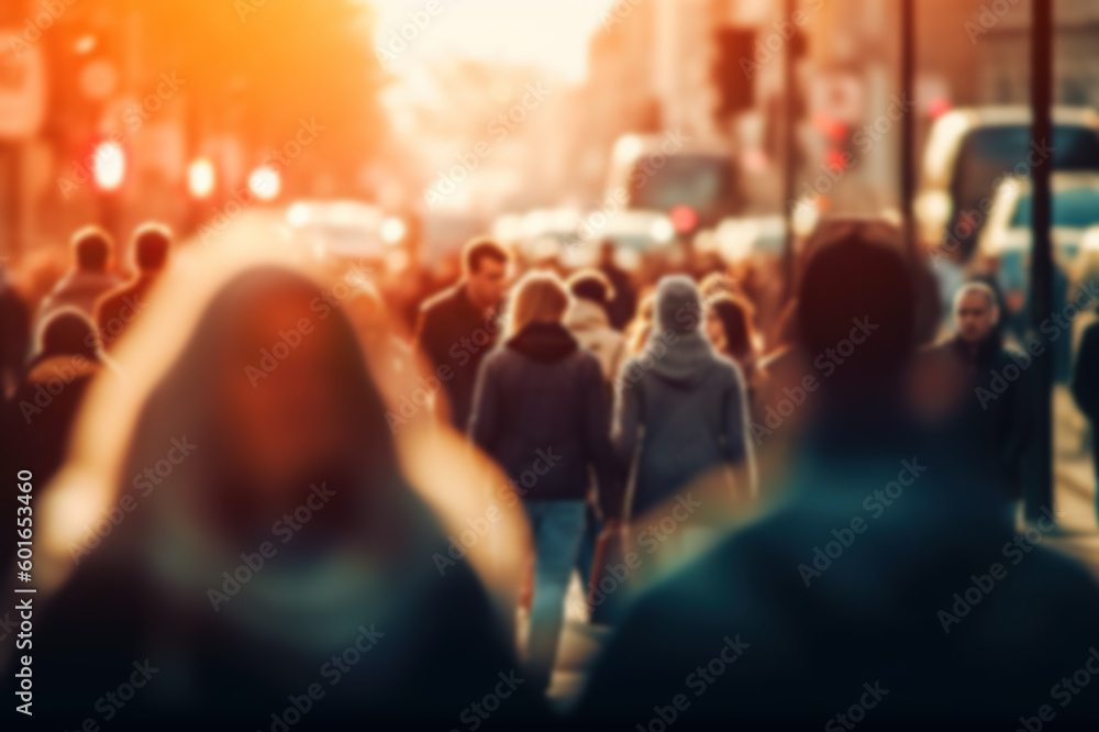 Dynamic Urban Life: Blurred Crowd in Fast-Moving City Streets with Soft Bokeh. created with Generative AI Dynamic Urban Life: Blurred Crowd in Fast-Moving City Streets with Soft Bokeh. created with Generative AI