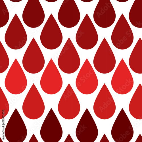 The pattern for the World Blood Donor Day, Hemophilia Day. Seamless pattern with blood drops of different shades of red on a white background. Color transition. Printing on textiles and paper