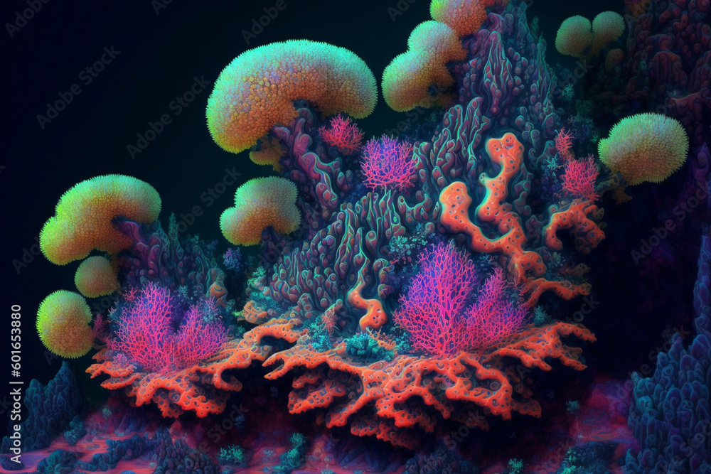 Obraz premium Futuristic alien flowers, science fiction flowers made with Generative Ai technology