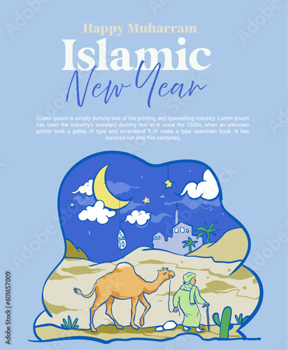 Vector happy islamic new year doodle illustration