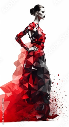 Portrait of a beautiful woman in a black and red crystal dress.generative ai