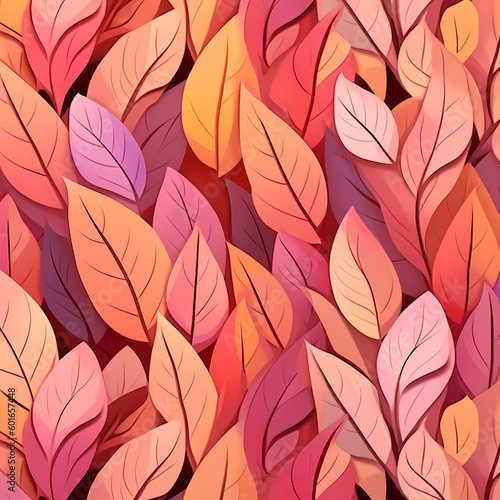 Seamless Autumn Leaves Pink Pastel Pattern Illustration