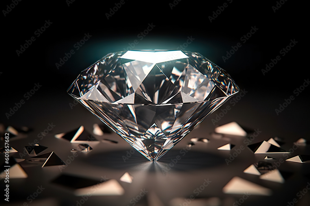 Glimmering Brilliance: Close-Up of a Captivating Shiny Diamond Against a Dramatic Black Background, created with Generative AI Glimmering Brilliance: Close-Up of a Captivating Shiny Diamond Against a Dramatic Black Background, created with Generative AI