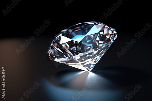 Glimmering Brilliance: Close-Up of a Captivating Shiny Diamond Against a Dramatic Black Background, created with Generative AI