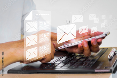 Businessmen use e-mail marketing to send information to customers.