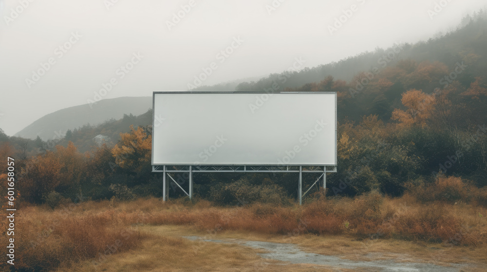 Obraz premium Blank, empty billboard in a desolate nature place. Generative AI