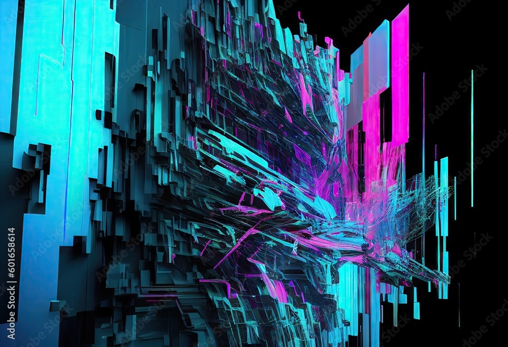 Digital network in blue and purple, highly detailed three-dimensional structure on a grid Abstract, Elegant and Modern AI-generated illustration