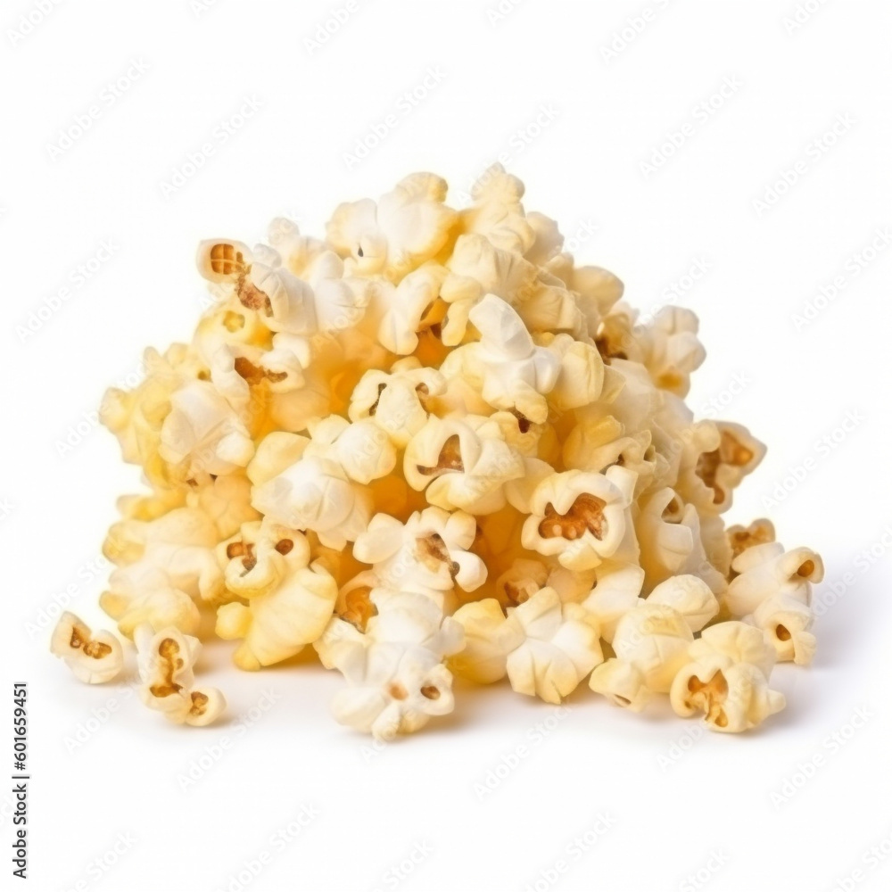 Heap of salted popcorn, isolated on white background