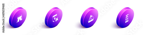 Set Isometric Short or pants, Calendar and airplane, Yacht sailboat and Sunscreen spray bottle icon. Vector