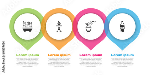 Set Plant in pot, on table, Spraying plant and Bottle of water. Business infographic template. Vector
