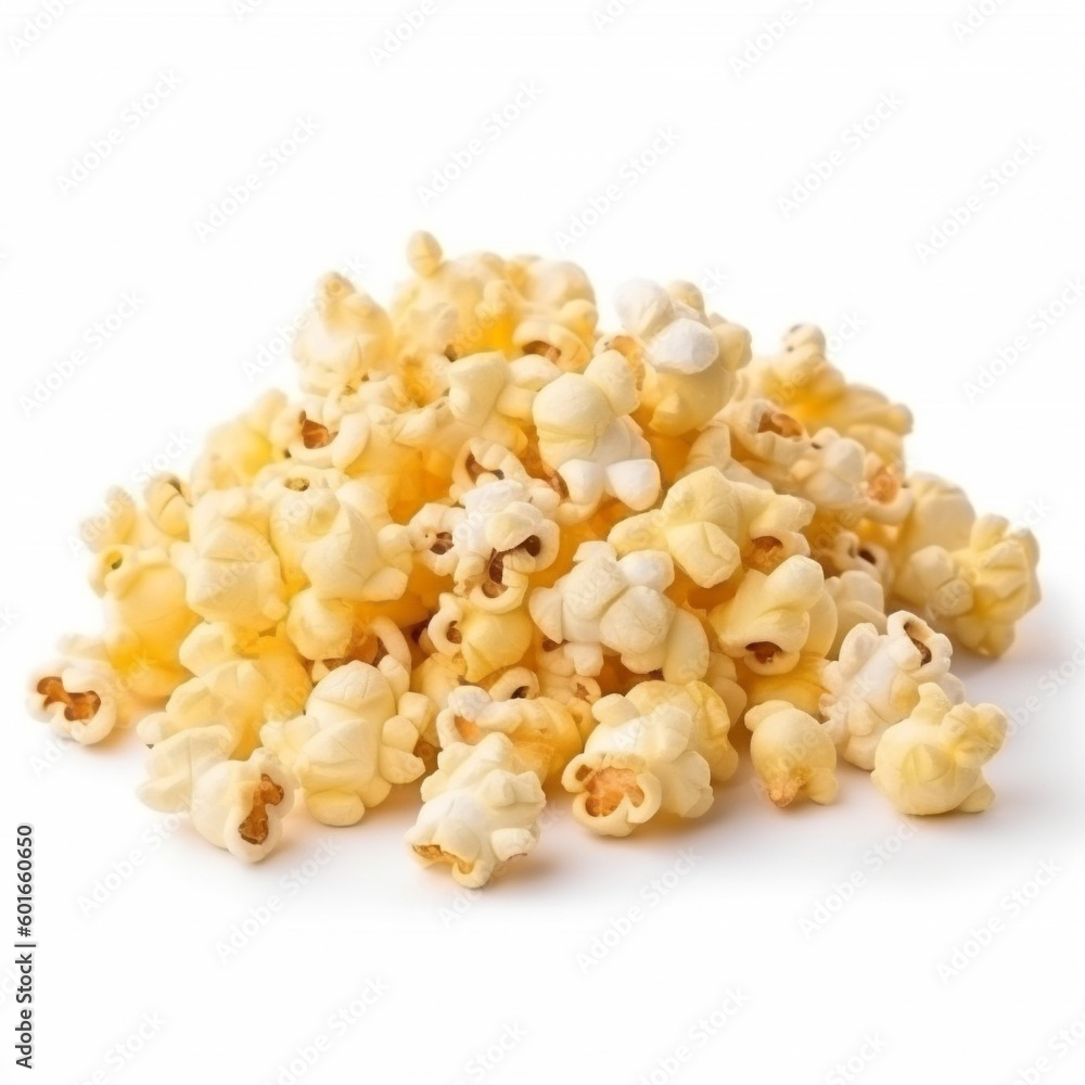 Heap of salted popcorn, isolated on white background
