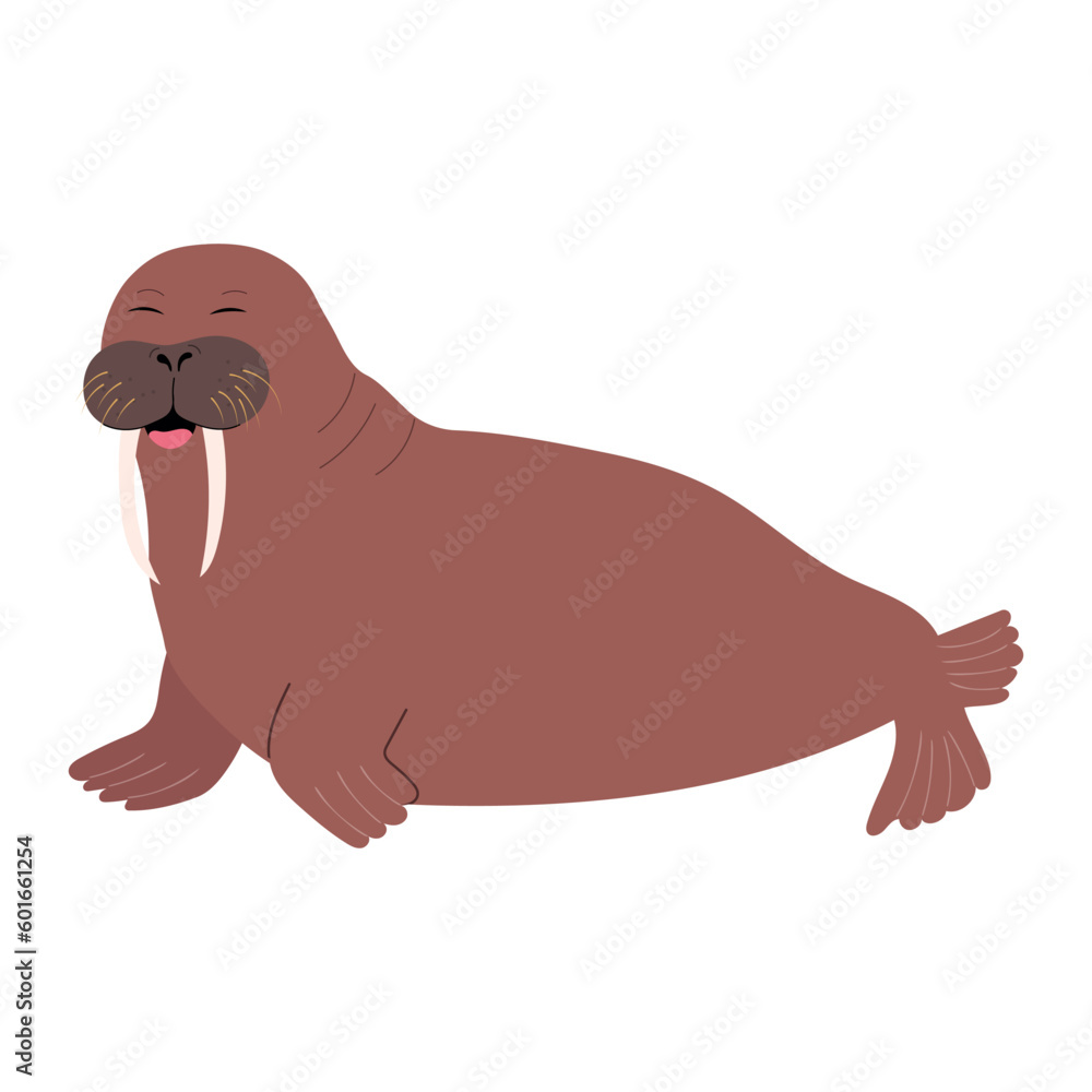 Cartoon smiling walrus isolated on white background. Hand drawn vector illustration of morse. Cartoon smiling walrus isolated on white background. Hand drawn vector illustration of morse.