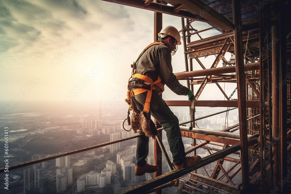 construction engineer worker at heights,architecture sci-fi construction working platform on top of building, suspended cables, fall protection and scaffolding installation construction engineer worker at heights,architecture sci-fi construction working platform on top of building, suspended cables, fall protection and scaffolding installation