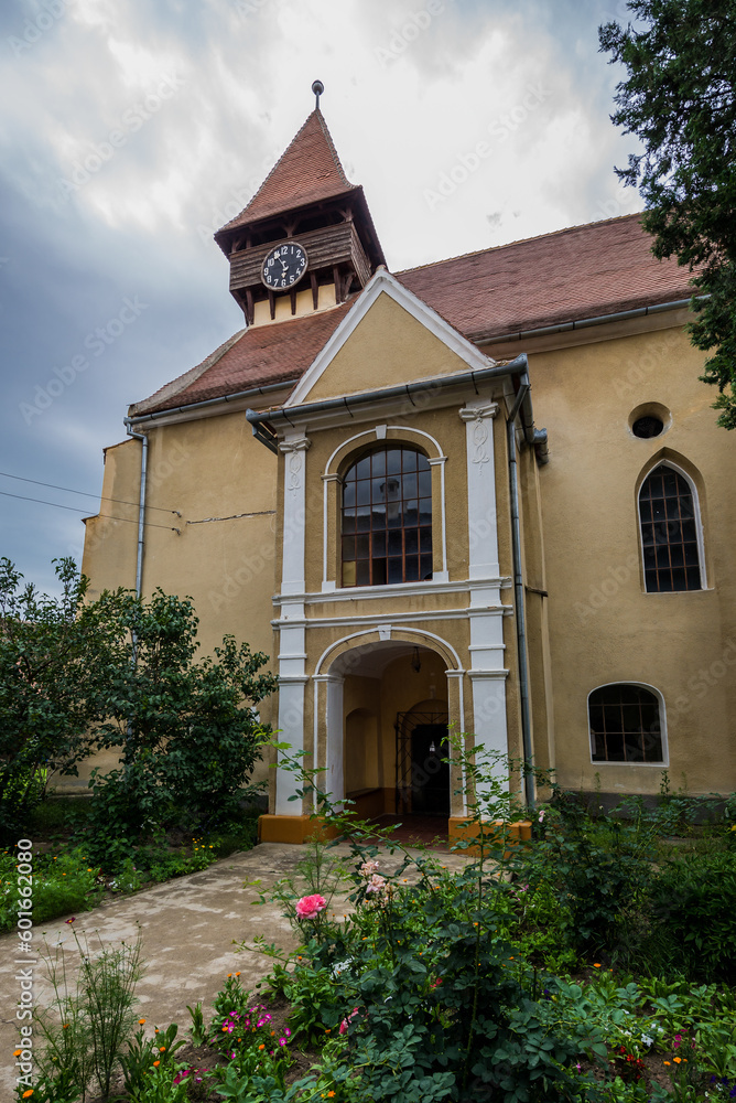 Entrance to Evangelical fortified church in Miercurea Sibiului town, Sibiu County, Romania