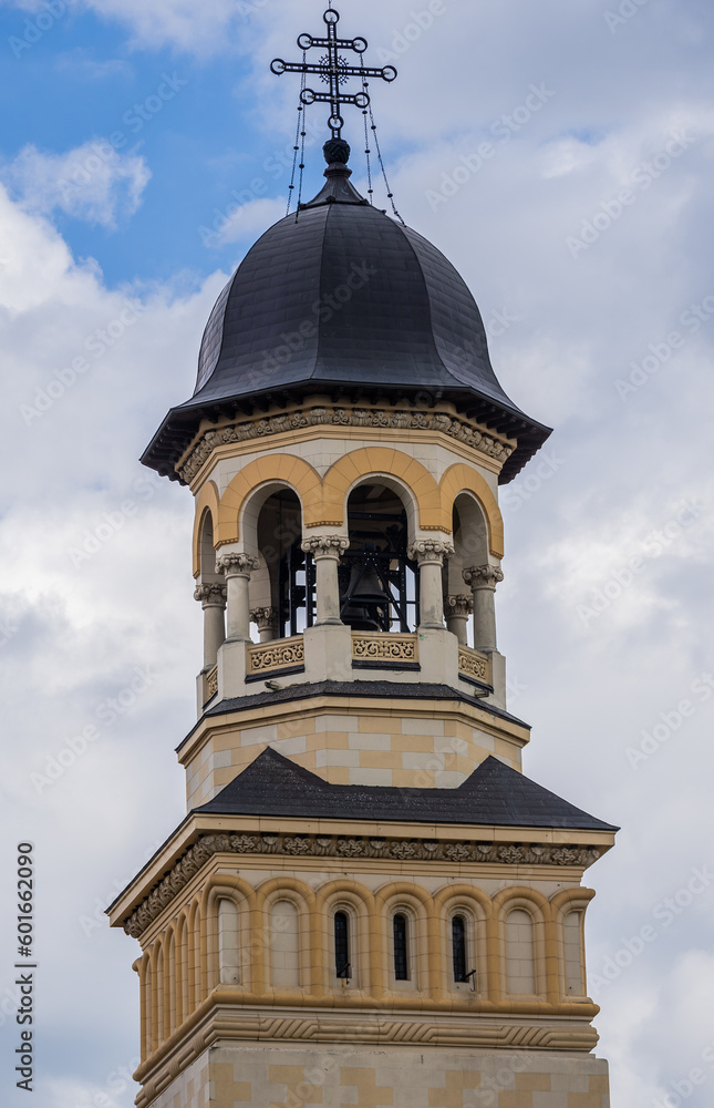 Bell tower of Coronation Cathedral of Holy Trinity in area of Alba Carolina Fortress in Alba Iulia