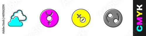 Set Cloudy weather, Symbol Mercury, Venus symbol and Cancer zodiac icon. Vector