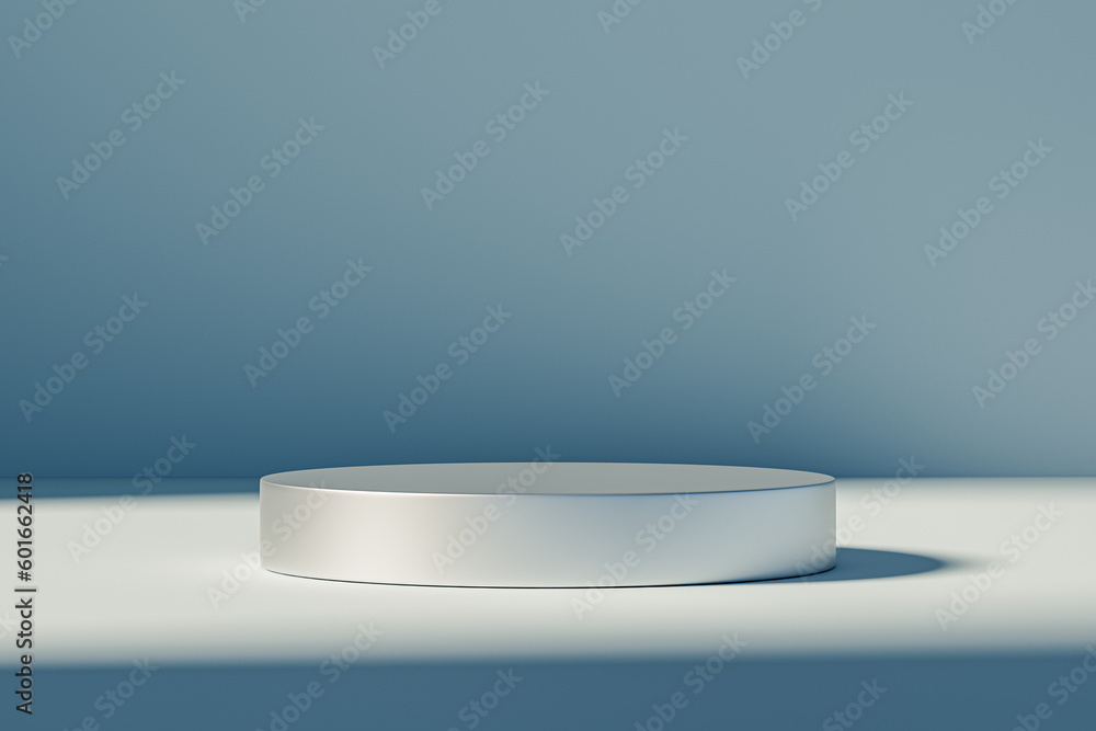 3d presentation pedestal or dais made of metal in room illuminated by sunlight. 3d rendering of mockup of presentation podium for display or advertising purposes 3d presentation pedestal or dais made of metal in room illuminated by sunlight. 3d rendering of mockup of presentation podium for display or advertising purposes