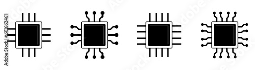 processor chip icon set microprocessor