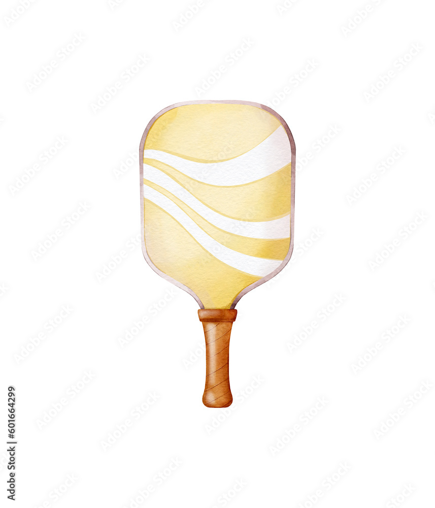 Icon of the yellow racquet for pickleball isolated on the white background. Graphic illustration Icon of the yellow racquet for pickleball isolated on the white background. Graphic illustration