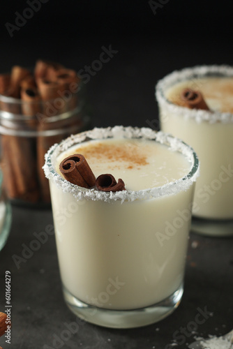 Two glasses with traditional Puerto Rico cocktail Coquito