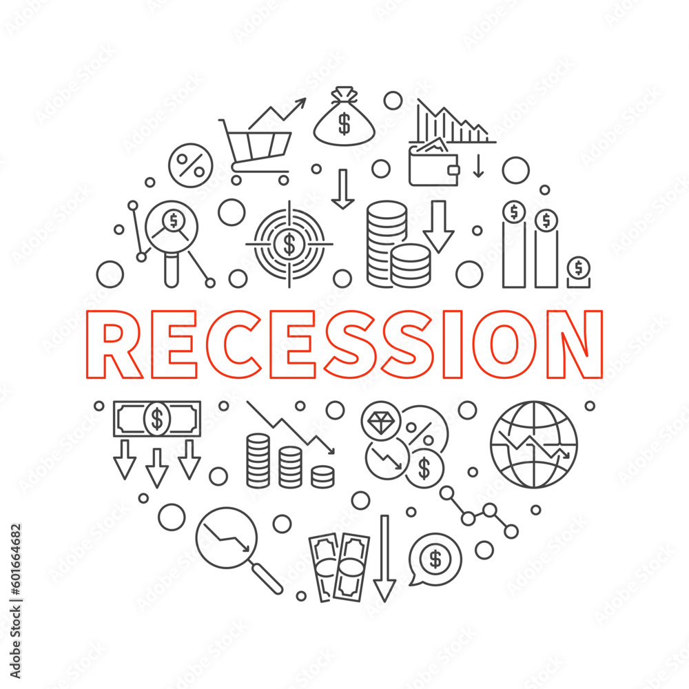 Recession vector concept round line banner. Economic Crisis illustration