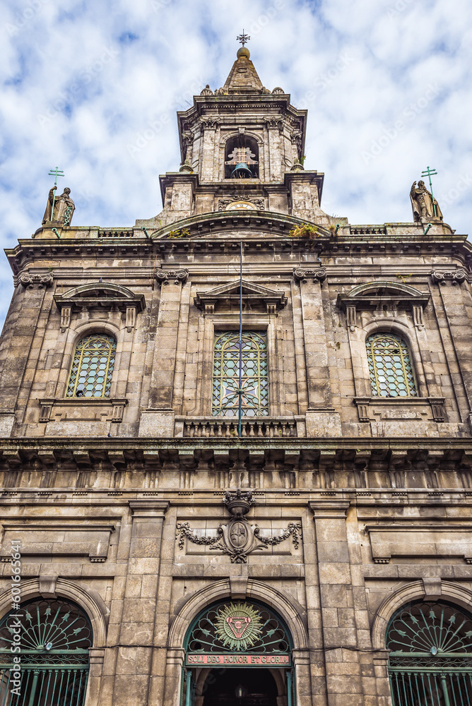 Front view of Trinity Church in Santo Ildefonso area of Porto, Portugal
