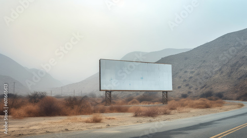 Empty blank billboard on a lonely, abandoned road. Generative AI