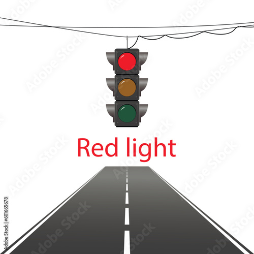 Traffic regulation. Red traffic light. Vector illustration.