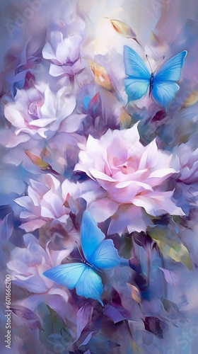 Wallpapers roses and butterflies purple. AI generative