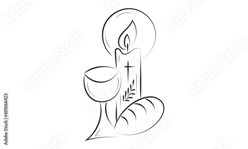 First Communion Embroidery Design. Eucharist In Chalice with Grapes and wheat for print or use as poster, card, flyer or T Shirt