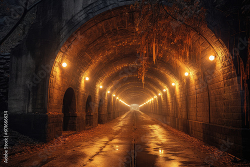 Image depicting an old road tunnel with lights