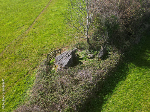 Konstfotografi Broadsands, Torbay, South Devon, England: DRONE VIEW: A collapsed Neolithic tomb / burial chamber: the tomb is Torbay’s oldest man-made structure constructed c