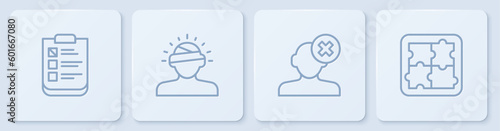Set line Psychological test, Solution problem in psychology, Concussion, headache and . White square button. Vector