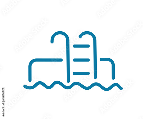 Swimming pool stairs. Editable outline stroke. Vector line.