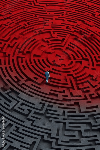A man walk in the center of a circular maze - ai generative