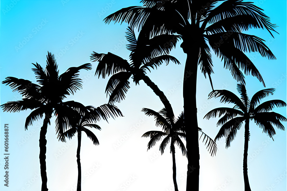 ai-generated, illustration of palm tree silhouettes