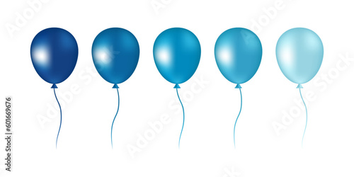 Set of bright colorful inflatable helium balloons  in blue colors. Illustration isolated on white background. Vector