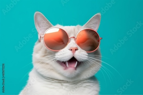 sunglasses colourful animal funny cat cute portrait pet fashion neon. Generative AI.