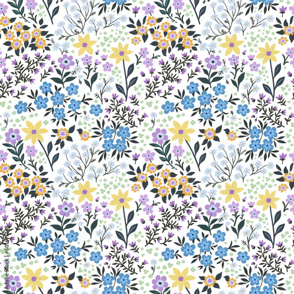 Seamless pattern. Romantic abstract floral pattern on a white background. Floral illustration with a variety of colors.