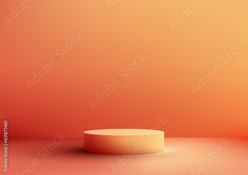 3D realistic mockup display empty red and yellow podium platform on minimal wall scene background
