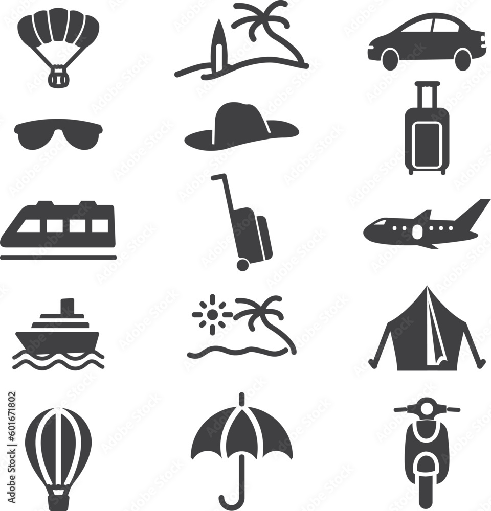 Set of outline icons about Traveling and Summer, Set of outline icons about Traveling, Traveling and Summer Icon set vector