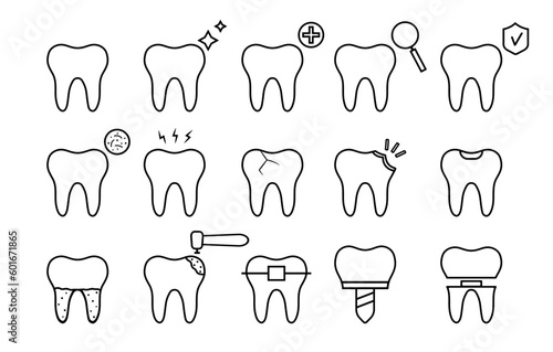 Tooth line icon set. Dental clinic logo.